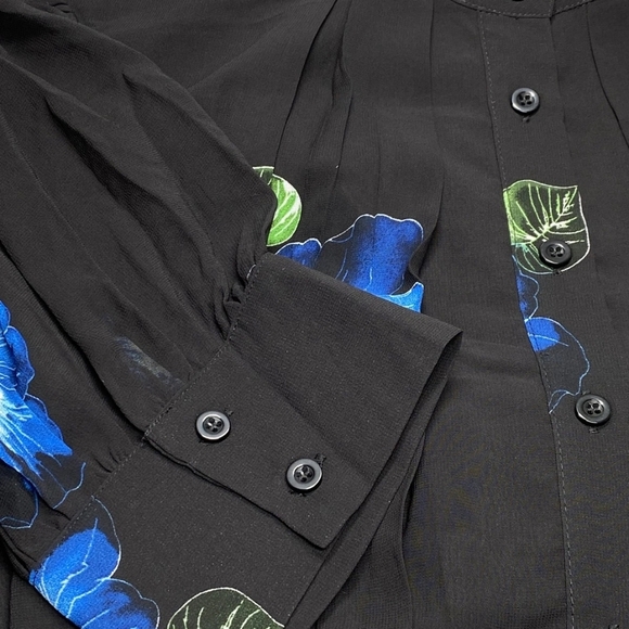 Gracia Womens Maxi Dress Black Size L Blue Purple Floral Belted Fit & Flare - Picture 12 of 13